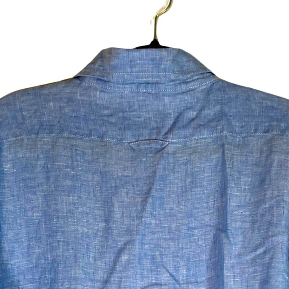 Pronto Uomo Mens XL LINEN Shirt Button Down Blue Long Sleeve Spread Collar Cool - Picture 4 of 13